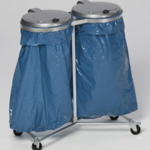 VAR Doppel-Abfallsammler Super D mit KS-Deckel schwarz – pulverbeschichtet, für 120 Liter Abfallsäcke, hygienischer Müllsackständer mit Fußpedal