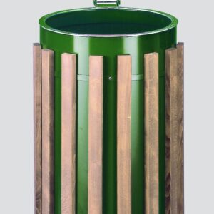 VAR Kompakt-Doppeltür-Luxus 150 L | Außen-Abfallsammler mit Holzverkleidung & verzinktem Klemmring – abschließbarer Edelstahl-Stahlbehälter für Parks & Raststätten