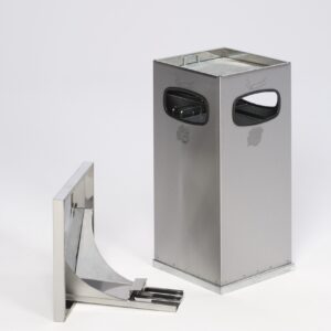 VAR Abfallsammler & Ascher B32 Edelstahl mit verstärktem Schutzdach, 38 Liter, Einwurföffnungen mit Kantenschutz, Schloss & Inneneinsatz