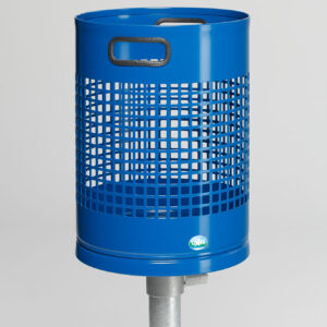 VAR Abfallsammelgeräte Typ AG01 bis AG07 – robuste Außensammler aus verzinktem Stahl, pulverbeschichtet oder Edelstahl, 27 Liter, mit Diebstahlsicherung und Dreikantschloss in enzianblau, moosgrün, feuerverzinkt, Edelstahl