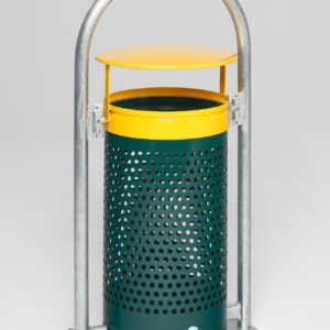 VAR Rohrbogenständer RB 001, Abfallsammler für den Außenbereich, 65-66 L, mit Doppelbartschlossschloss, mit Inneneinsatz, Varianten: Kopfteil gelb - Korpus moosgrün / Kopfteil purpurrot - Korpus purpurrot / Kopfteil feuerverzinkt - Korpus feuerverzinkt