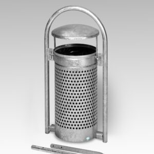 VAR RB 001 Rohrbogenständer zum Einbetonieren, Abfallsammler für den Außenbereich, 67 Liter, feuerverzinkt, mit Doppelbartschlossschloss, ohne Inneneinsatz