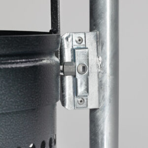 VAR Rohrbogenständer RB 002 zum Einbetonieren, antik-silber beschichtet, Abfallsammler für den Außenbereich, 81 Liter, mit Doppelbartschlossschloss, ohne Inneneinsatz