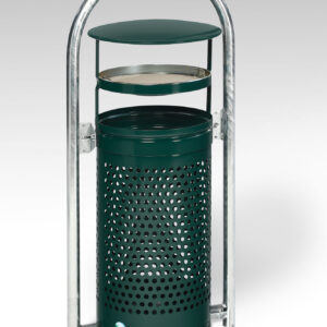 VAR Rohrbogenständer RB 002 zum Einbetonieren, Korpus und Kopfteil moosgrün (RAL 6005), Abfallsammler für den Außenbereich, 78 Liter, mit Doppelbartschlossschloss, ohne Inneneinsatz