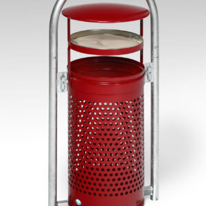 VAR Rohrbogenständer RB 002 zum Einbetonieren, Kopfteil und Korpus purpurrot (RAL 3004), Abfallsammler für den Außenbereich, 77 Liter, mit Doppelbartschlossschloss, ohne Inneneinsatz