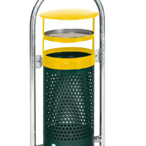 VAR Rohrbogenständer RB 002 zum Einbetonieren, Korpus und Kopfteil moosgrün (RAL 6005), Abfallsammler für den Außenbereich, 78 Liter, mit Doppelbartschlossschloss, ohne Inneneinsatz