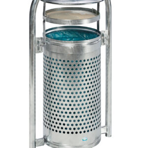 VAR Rohrbogenständer RB 002 zum Einbetonieren, komplett feuerverzinkt, Abfallsammler für den Außenbereich, 79 Liter, mit Doppelbartschlossschloss, ohne Inneneinsatz