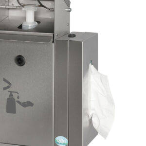 VAR Handdesinfektionsspender HDS Box 116 – Desinfektionssäule aus Edelstahl mit Armhebel & Schloss | für 500 ml & 1000 ml Euroflaschen | inkl. Flasche & Pumpe | vandalismussicher & pflegeleicht