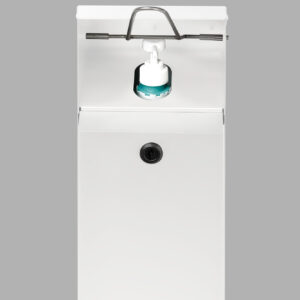 VAR Handdesinfektionsspender HDS 124 – Desinfektionssäule mit Armhebel & Abfallbehälter | für Euroflaschen bis 1000 ml | inkl. Flasche & Pumpe | abschließbar | Edelstahl, Weiß oder Antik-Silber