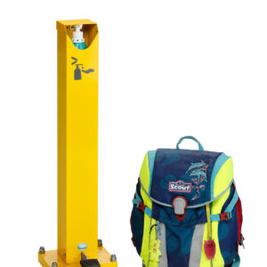 VAR Handdesinfektionsspender HDS 85 – Armhebel- & Fußpedalbetrieb | wetterfest & vandalismussicher | für 500 ml & 1000 ml Euroflaschen | Rot & Gelb