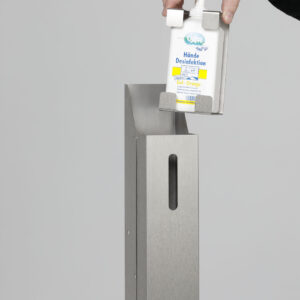 VAR Handdesinfektionsspender HDS 106 – Desinfektionssäule aus Edelstahl | Armhebelspender für 500 ml Euroflaschen | vandalismussicher & hygienisch | für Innen- & Außenbereiche