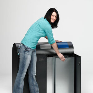 VAR Wertstoffsammelstation WS 100R (3×80 L) mit Schloss & Rollen – selbstlöschend, GS-zertifiziert, standfeste Recyclingstation aus Stahl für öffentliche Bereiche & Industrie