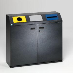VAR Wertstoffsammelstation WS 97 (3×80 L) mit fest montierten Einwurfklappen & Schloss – GS-zertifiziert, mobil & selbstlöschend für öffentliche Bereiche, Büros & Industrie