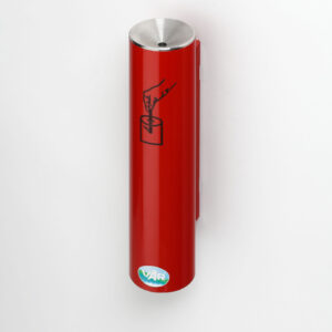 VAR Sicherheitsascher H 30 – feuerfester Wandascher aus verzinktem Stahl mit Pulverbeschichtung oder Edelstahl, Einwurftrichter aus Edelstahl, mit Dreikantschloss, 0,6 Liter Inhalt – Farben: Anthrazit (RAL 7021), Feuerrot (RAL 3000), Silber, Enzianblau