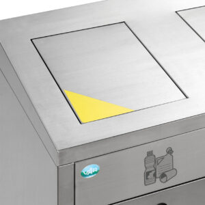 VAR Wertstoffsortiersystem Edelstahl 144 Liter – 3 Inneneinsätze à 48 L, Doppelbartschloss, selbstschließende Klappen, Wertstoffsammler für Recycling & Mülltrennung