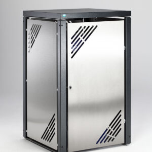 VAR Müllbehälterschrank MBS 2 – Mülltonnenschrank für 120 L Behälter aus Edelstahl | mit Doppelbartschloss & Lüftungsschlitzen