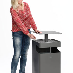 VAR Ascher & Abfallsammler mit Dach B45, pulverbeschichtet, verzinktes Stahlblech, 72 Liter, Außenbereich – Farben: Silber & Eisenglimmer, mit Doppelbartschloss, ohne Inneneinsatz