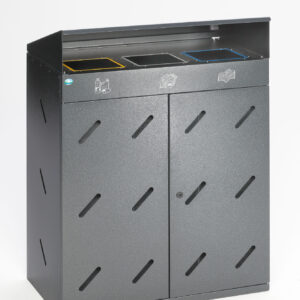 VAR Wertstoffsammelstation WS 89 – 3-Fach Wertstofftrenner, 300 Liter, pulverbeschichtetes verzinktes Stahlblech, Farben: Gelb, Silber, Blau, Antik-Silber, Eisenglimmer, mit Dreikantschloss, ohne Inneneinsatz