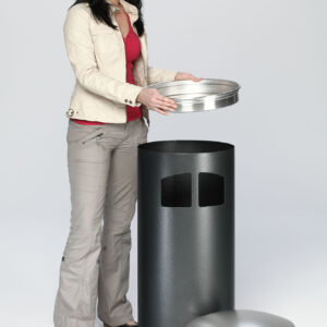 VAR Abfallsammler / Ascher H 111 mit Dach silber außen, antik-silber Inneneinsatz, 75 L, Außenbereich mit Bodenronde