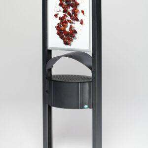 VAR Ascher AG 120 mit Werbefläche – 15 L Außen-Ascher & Abfallsammler, pulverbeschichtet, Edelstahl-Korpus, sendzimirverzinkter Inneneinsatz, abschließbar mit Doppelbartschloss