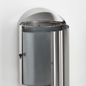 VAR Wandgerät AG 79 – 50 L Abfallsammler mit Ascher für Außenbereiche | Edelstahloptik, verzinkter Stahl, mit Doppelbartschloss & Inneneinsatz | Farbe: antiksilber