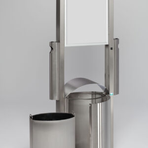 VAR Standgerät AG 78 Edelstahl mit Werbeflächen & 2x Ascher – Außen-Abfallsammler 50L + 2x 3,5L Ascher, Doppelbartschloss, Inneneinsatz