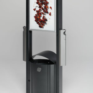 VAR Standgerät AG 78 mit Werbefläche & 2 Aschern – 50 L Kombiascher für Außenbereiche | verzinkter Stahl, Doppelbartschloss & Inneneinsatz | antiksilber