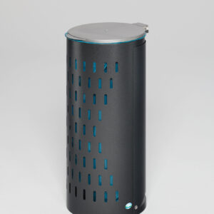 VAR Kompakt H85 Abfallbehälter 80 l mit Klapptür – verzinktes Stahlblech, silber beschichteter Metalldeckel, wetterfest für Innen- und Außenbereich