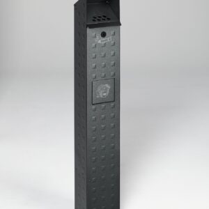 VAR Abfallsäule SG 115 Aluminium eloxiert – wetterbeständig mit Bodenplatte, Ascher 2 Ltr. & Abfallbehälter 5 Ltr., mit Doppelbartschloss und Inneneinsatz