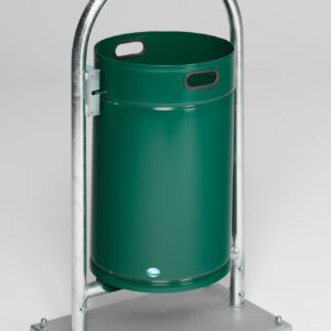 VAR Rohrbogenständer RB 004 – 60 L Außen-Abfallsammler mit Dach & Bodenplatte, Stahl pulverbeschichtet, feuerverzinkt, abschließbar mit Dreikantschloss