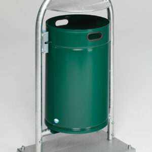 VAR Rohrbogenständer RB 006 – 60 L Außen-Abfallsammler mit Rohrbogen & Bodenplatte, Stahl pulverbeschichtet, feuerverzinkt, abschließbar mit Dreikantschloss