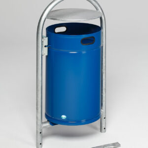 VAR Rohrbogenständer RB 007 – 60 L Außen-Abfallbehälter aus Stahl | feuerverzinkt, verzinkt oder pulverbeschichtet | mit Dreikantschloss, Inneneinsatz & Piktogramm in enzianblau, moosgrün, verzinkt