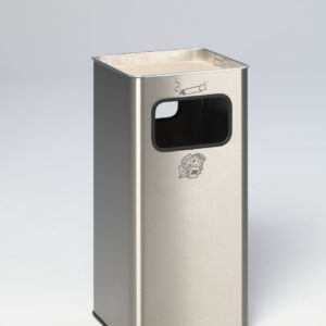 Robuster Edelstahl-Abfallsammler mit Ascher B 33 R – markante abgerundete Ecken, 53 Liter Fassungsvermögen