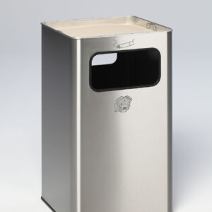 Kraftvoller Edelstahl-Abfallsammler mit Ascher B 43 R – markante abgerundete Ecken, 96 Liter Volumen