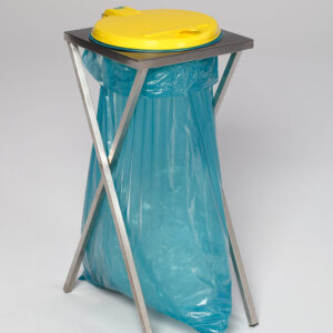 VAR Scherenständer, stationär | Edelstahl | Deckel wahlweise in Gelb, Blau oder Silber | für 70–120 L Müllsäcke | mit Inneneinsatz | für Innenbereiche in Industrie, Pflege & Sanitär