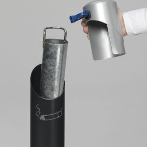 VAR Ascher-Standsäule SG 105 R – runder Standaschenbecher aus verzinktem Stahl mit Schloss & Inneneinsatz (2 l), Korpus & Kopfteil in verschiedenen Farben