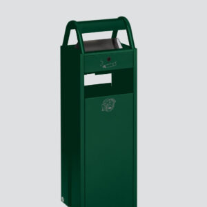 VAR Abfallsammler & Ascher B30 mit Schutzdach, Edelstahlblende & Doppelbartschloss – pulverbeschichtet in Elfenbein, Anthrazit, Enzianblau, Silber oder Moosgrün – 5L Ascherschale & 35L Abfallbehälter für Außenbereich