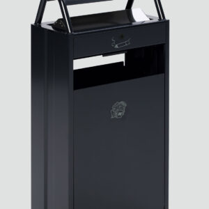 VAR Abfallsammler & Ascher B48 mit Schutzdach, Edelstahlblende & Doppelbartschloss – pulverbeschichtet in Elfenbein, Anthrazit, Enzianblau, Silber oder Moosgrün – 9L Ascherschale & 60L Abfallbehälter für Außenbereich