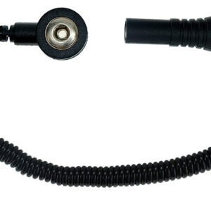 ESD Spiralkabel 1 Mohm, 1,8 m, schwarz – 3 mm Druckknopf & Bananenstecker, elastisch für EPA-Arbeitsplätze