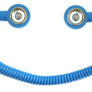 ESD Spiralkabel 2 Mohm, 2,4 m, 10mm/10mm Druckknopf, blau – robustes, elastisches ESD-Kabel zur sicheren Personenerdung, geprüft nach BGI 818:2001