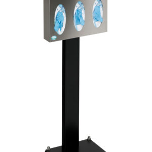 VAR Handschuhboxspender Stationär – Spender für Einweghandschuhe & Montagehandschuhe | Edelstahlgehäuse & Stahlgestell | 3 Fächer & freistehend | robust & pflegeleicht