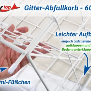 B2B Abfallkorb Beschichteter Korb weiß, zusammenlegbar, Müllsackhalterung bis 120 L 405x251x628 mm | Praxis, Kliniken, Pflegeeinrichtungen | in medizinischen Einrichtungen