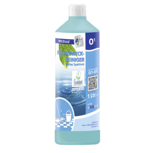 Meditrade MEDIzid© O1 Mehrzweckreiniger Oberflächenreiniger, PE-Rundflasche kraftvoll ECO-Label 10l; 1l | für gewerbliche Reinigung in Einrichtungen wie zum Beispiel Kliniken, Praxen, Büros