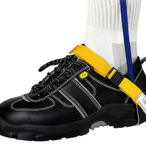 ESD Fersenband, 1 MOhm, Clipverschluss, gelb/blau – für Straßenschuhe mit flachem Absatz, verstellbar