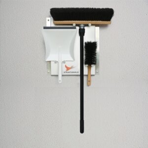 Strukturheld® Industry Werkstatt Set – Industriebesen mit reinen Arenga-Borsten (40 cm) + Teleskopstiel (80–140 cm) & Kehrschaufel für ölhaltige Werkstatt- & Maschinenräume