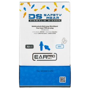 EarProtect Mehrweg Ohrstöpsel aus Silikon mit Kordel | lamellenförmig, SNR 32 dB, orange, wiederverwendbar, VE 1000 Paar