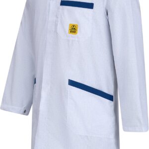 ESD-Arbeitsmantel pro Line 146 g/m² weiß/blau leitfähiges Garn 3/4 Länge DIN EN 61340-5-1