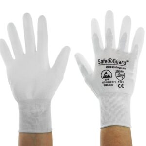 ESD Handschuhe PU-beschichtete Handflächen weiß atmungsaktiv DIN EN 61340-5-1 CE