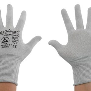ESD Handschuhe ohne Beschichtung (grau), atmungsaktiv, nahtlos, antistatisch, DIN EN 61340-5-1, EN 388, silikonfrei, verschiedene Bündchenfarben, Größe XS