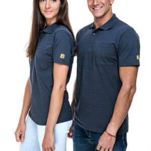 ESD-Poloshirt 150 g/m² mit Brusttasche grau DIN EN 61340-5-1 Ableitwiderstand 10⁵–10⁷ Ohm